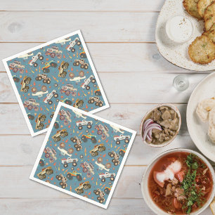 Modern Monster Truck Birthday Watercolor Blue Napkin
