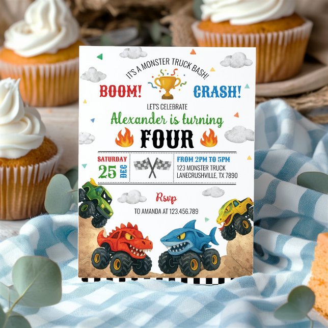 Modern Monster Truck Kids Birthday Party Invitation (Creator Uploaded)