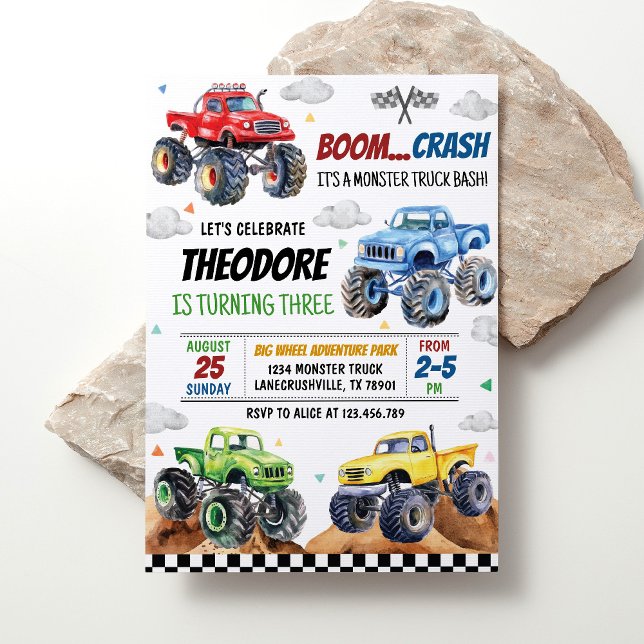 Modern Monster Truck Kids Birthday Party Invitation (Creator Uploaded)