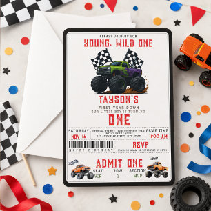 Modern Monster Trucks 1st Birthday Party Invitation