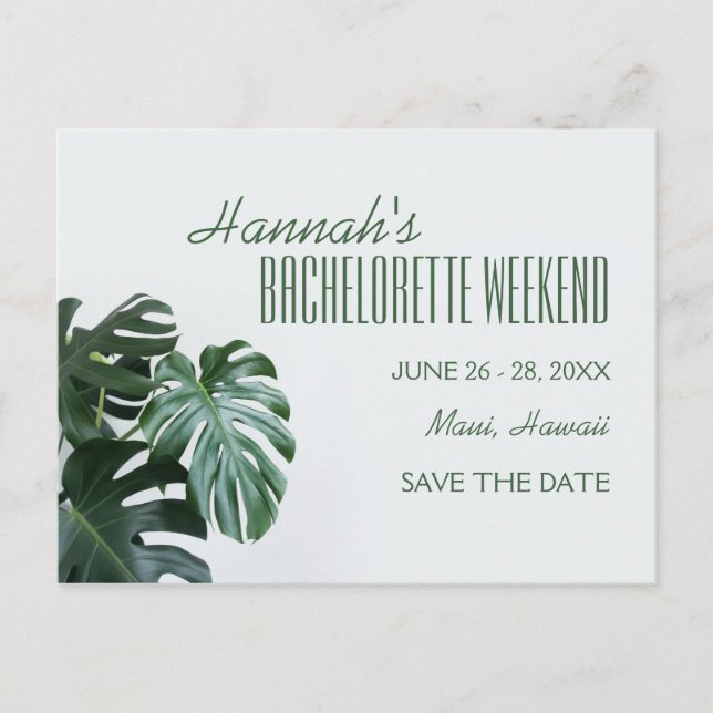 Modern Monstera Bachelorette Weekend Postcard (Front)