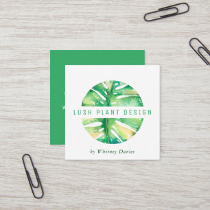 MODERN MONSTERA LEAF LOGO botanical life green Square Business Card