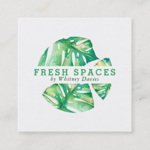 MODERN MONSTERA LEAF LOGO stylish health green Square Business Card