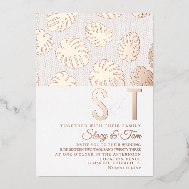 Modern Monstera Leaf Wedding Pressed  (Front)