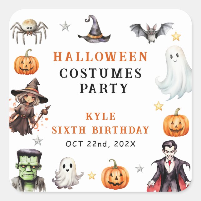 Modern Monsters Halloween Costumes Birthday Party Square Sticker (Front)