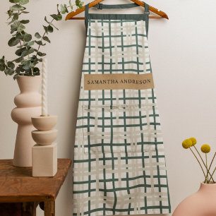 Modern Montauk Grid Green & Beige Apron