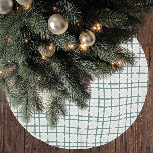 Modern Montauk Grid Green & Beige Christmas  Brushed Polyester Tree Skirt (Creator Uploaded)