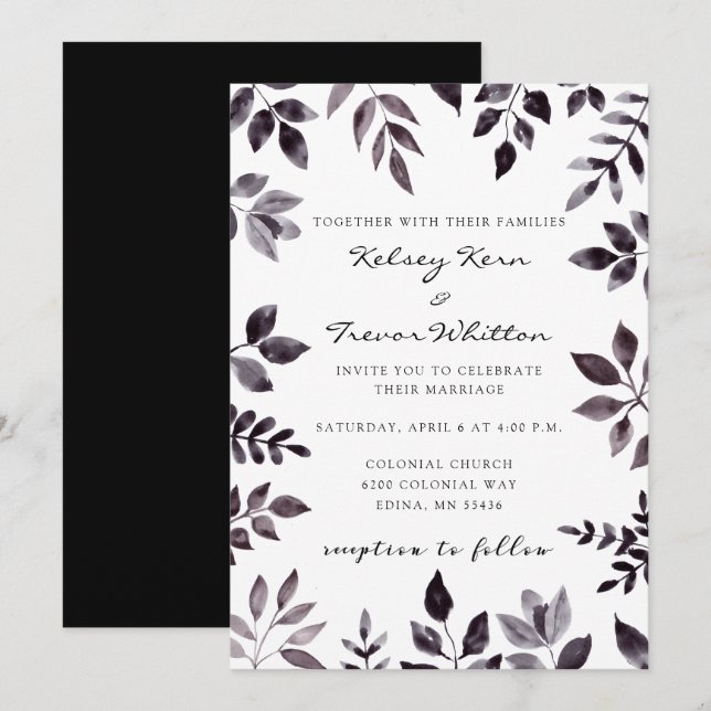 Modern Mood Watercolor Floral Wedding Invitations (Front/Back)