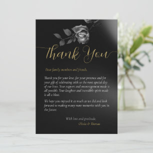 Modern Moody Black Dark Floral Wedding Thank You Invitation