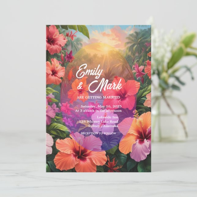 Modern Moody Bold Colourful Floral wedding invite (Standing Front)