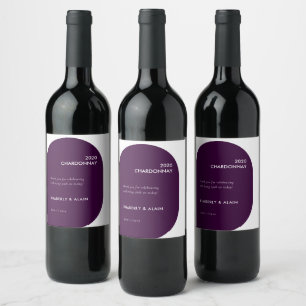 Modern Moody Dark Geometric Solid Purple Wedding Wine Label