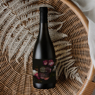 Modern Moody Floral Wedding Dark Romantic Sparkling Wine Label