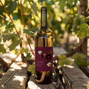 Modern Moody Floral Wedding Dark Romantic Wine Label