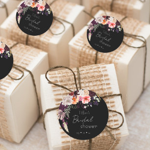 Modern Moody Flowers & Greenery Bridal Shower Classic Round Sticker