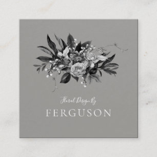Modern Moody Grey Tone Floral Square Business Card
