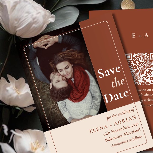 Modern Moody Photo Save the Date with QR Code (Creator Uploaded)