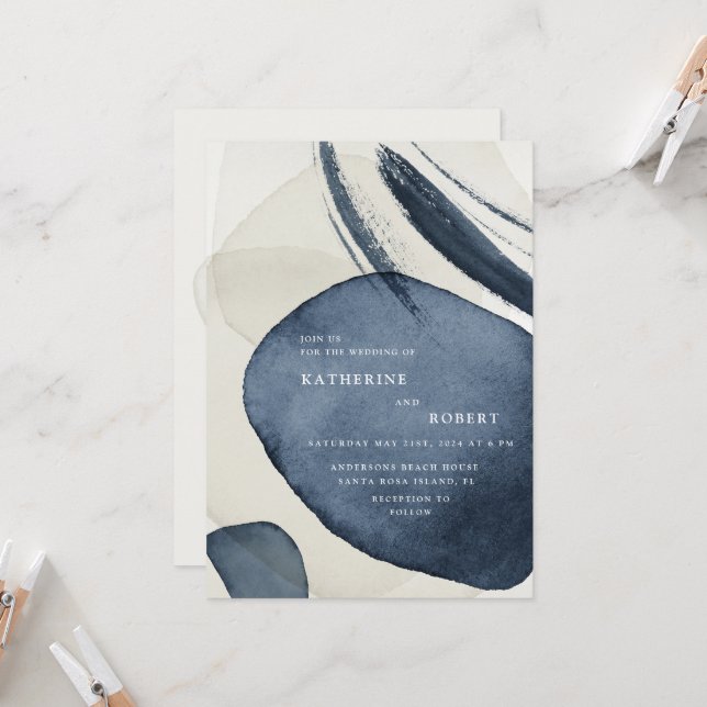 Modern Moody Watercolor Wedding Invitation (Front/Back In Situ)