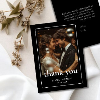Modern Moody Wedding Thank You Card with Photo