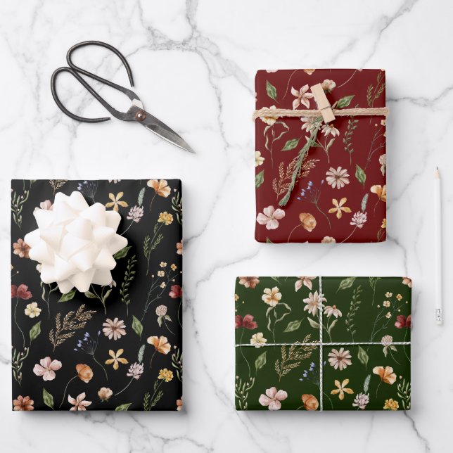 Modern Moody Winter Botanical Christmas Floral Wra Wrapping Paper Sheet (Front)