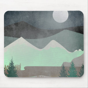 Modern Moon and Mountains Abstract Landscape Art Mouse Mat