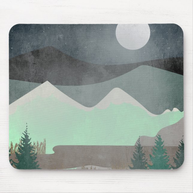 Modern Moon and Mountains Abstract Landscape Art Mouse Mat (Front)