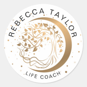 modern moon yoga trendy life coach tree of life classic round sticker