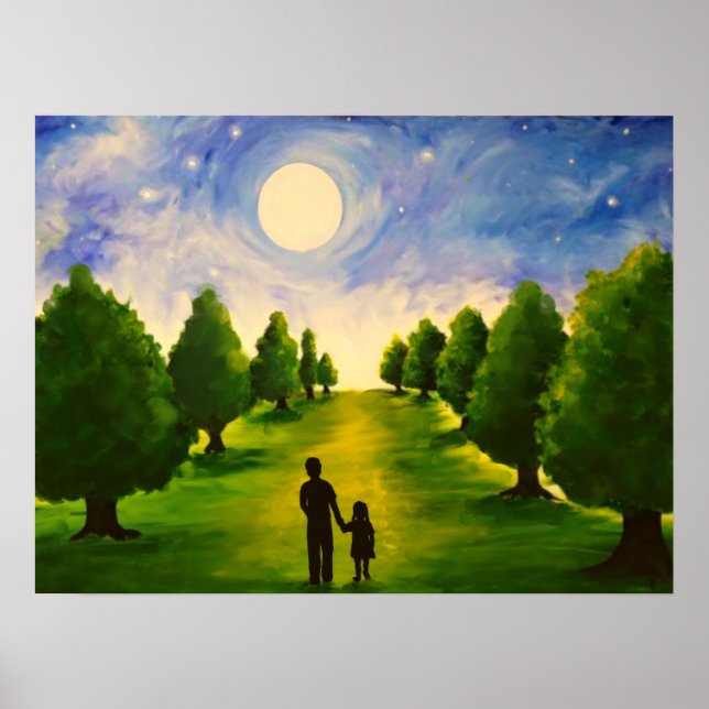 Modern moonlit evening with trees walking with Dad Poster (Front)