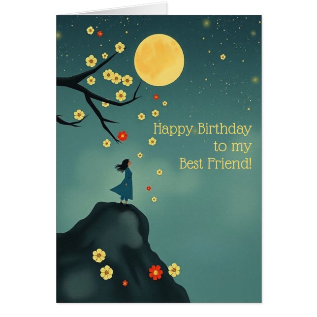 Modern Moonlit Hill Birthday Card for Best Friend (Front)