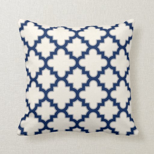 Image of Modern Moroccan Quatrefoil in Cream Navy Blue Grey Cushion