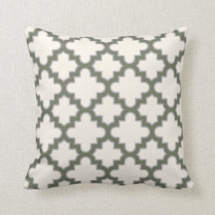 Modern Moroccan Quatrefoil in Cream Olive Grey Cushion