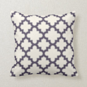 Modern Moroccan Quatrefoil in Cream Plum Grey Cushion