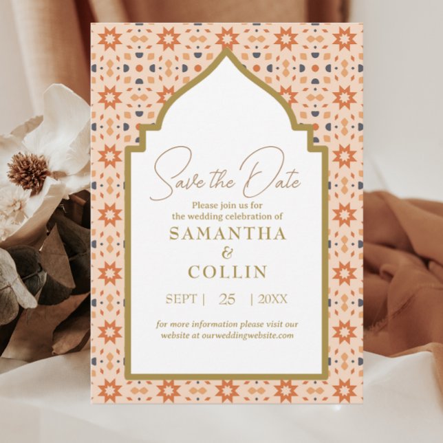 Modern Moroccan Tile Terracotta Save the Date Invitation (Creator Uploaded)