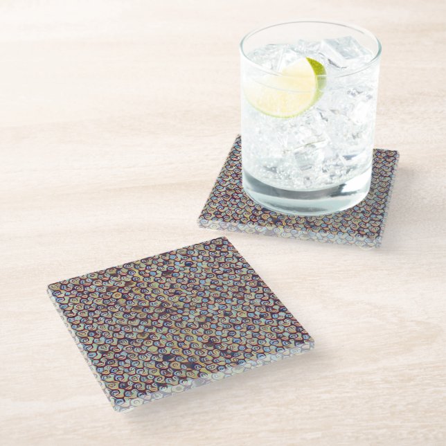 Modern mosaic abstract geometric pattern 1290 glass coaster (Angled)