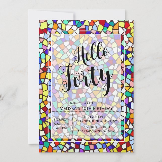 Modern Mosaic Colourful Hello Forty 40th Birthday Invitation (Front)
