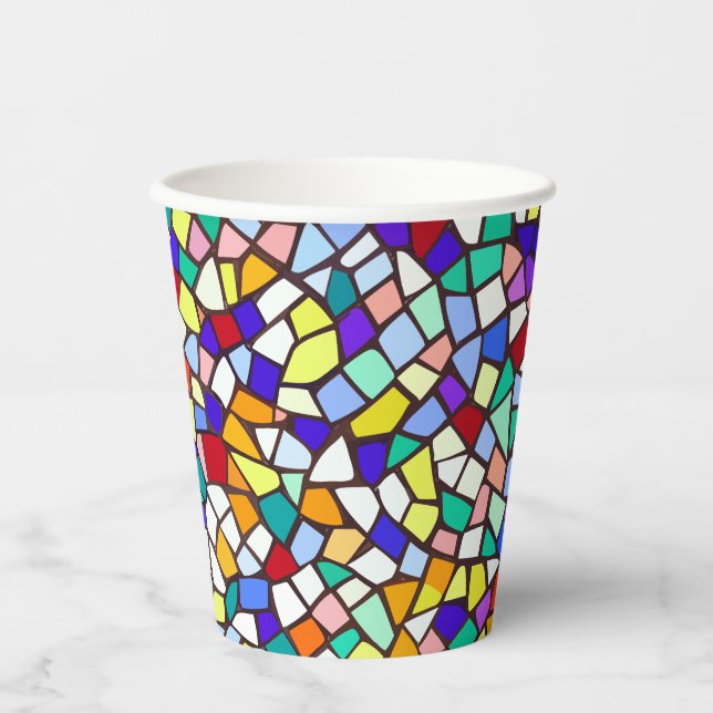 Modern Mosaic Colourful Tiles Pattern Paper Cups (Front)