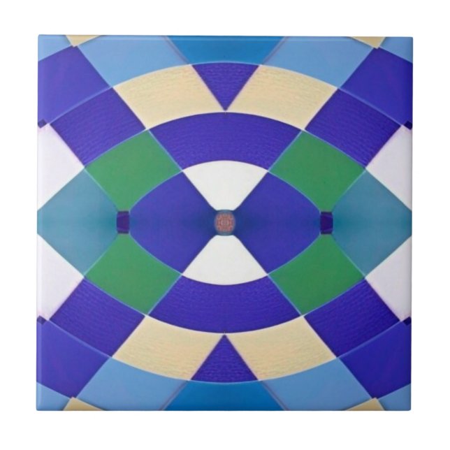 Modern mosaic geometric blue green eye white tile (Front)