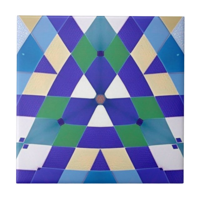 Modern mosaic geometric blue green white tile (Front)
