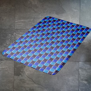 Modern mosaic in black, royal blue and light blue bath mat