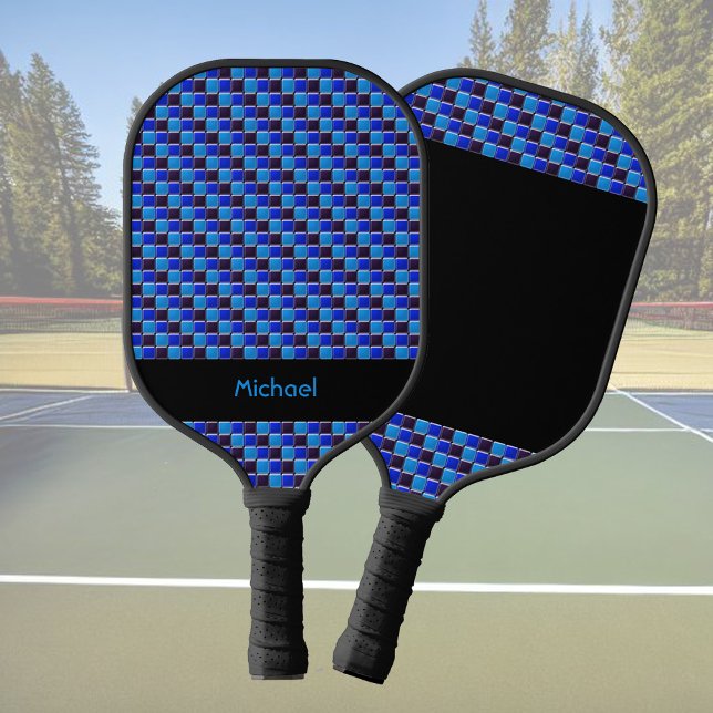 Modern mosaic in black, royal blue, custom  pickleball paddle (Creator Uploaded)