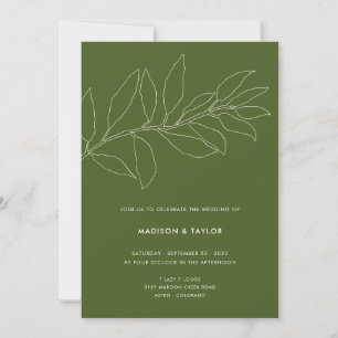 Modern Moss Green Botanical Floral Wedding Invitation