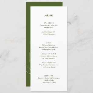 Modern Moss Green Botanical Floral Wedding  Menu