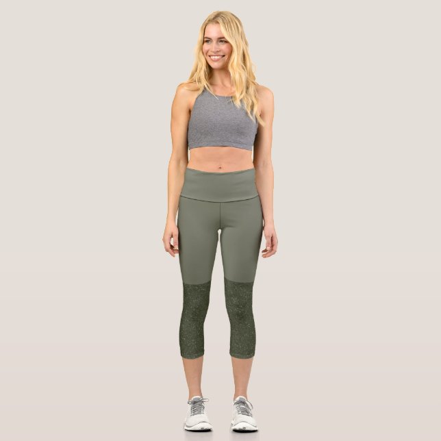 Modern Moss Green Panel Capri Leggings – Customise (Front)