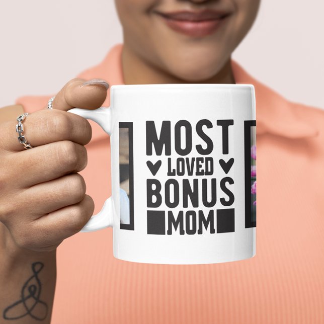 Modern Most Loved Bonus Mum Two Photo Stepmom Mug (Creator Uploaded)