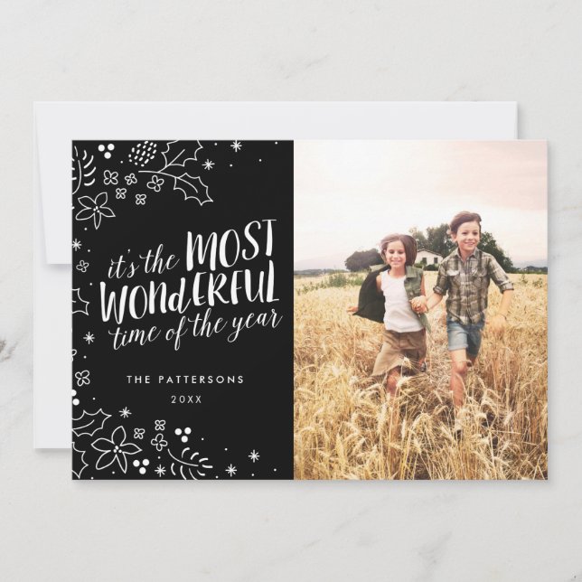 Modern Most Wonderful Holiday Greetings Photo Card (Front)