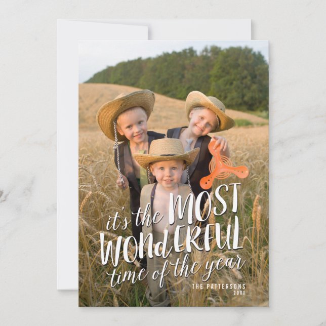 Modern Most Wonderful Holiday Greetings Photo Card (Front)