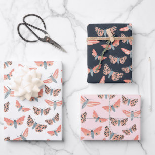 Modern Moth Pattern Colourful Elegant Chic Pink Wrapping Paper Sheet