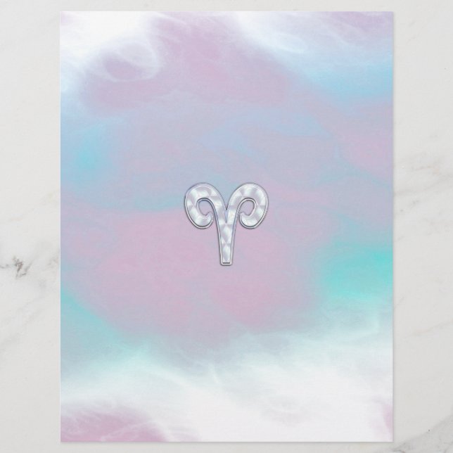 Modern Mother of Pearl Style Aries Zodiac Symbol (Front)