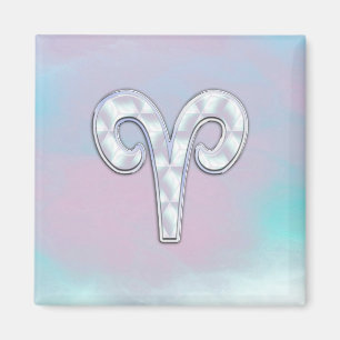 Modern Mother of Pearl Style Aries Zodiac Symbol Magnet
