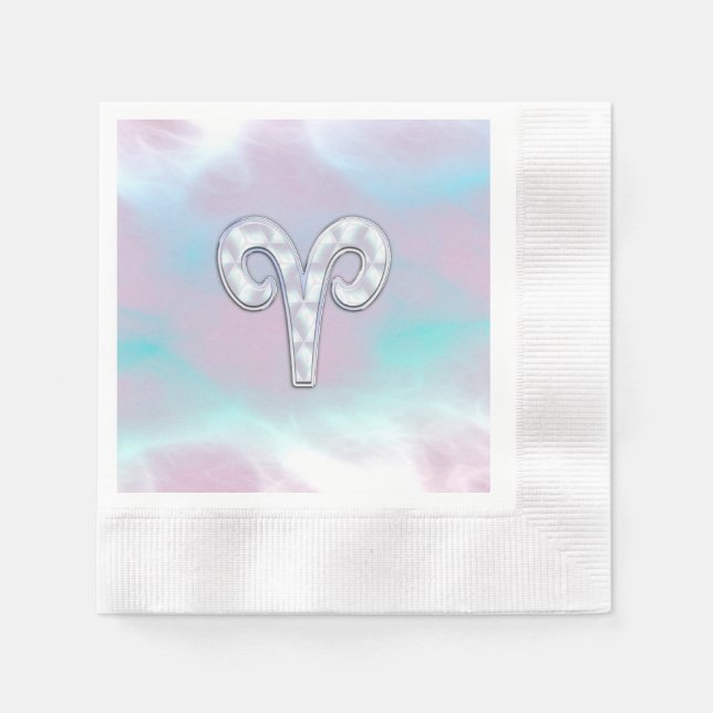 Modern Mother of Pearl Style Aries Zodiac Symbol Napkin (Front)