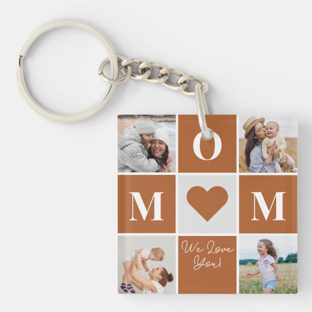 Modern Mother's Day Love Four Family Photo Collage Key Ring (Front)
